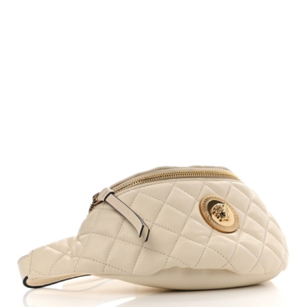 For Hayneama ！Versace White Quilted Lambskin Leather Gold Medusa Belt Waist Bag